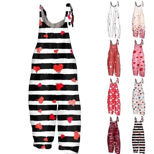 Women's Jumpsuit Printed Casual Loose Retro Shoulder Straps Cotton And Linen - Picture 1 of 33