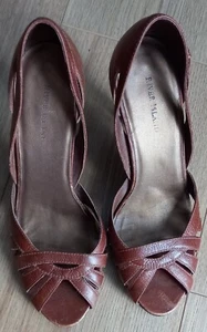 River Island Brown Peep Toe High Heeled Shoes Size 4 - Picture 1 of 8