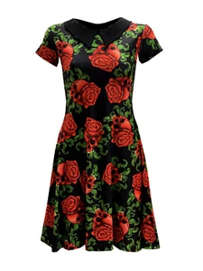 Gothic Floral Skull Roses Collar Dress Vintage Rockabilly Alternative Halloween - Picture 1 of 2
