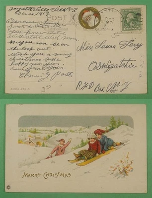 DR WHO 1919 ETIQUETA SANTA ATADA JAYETTEVILLE NY POSTAL DE NAVIDAD R15862 Foto 1 de 3