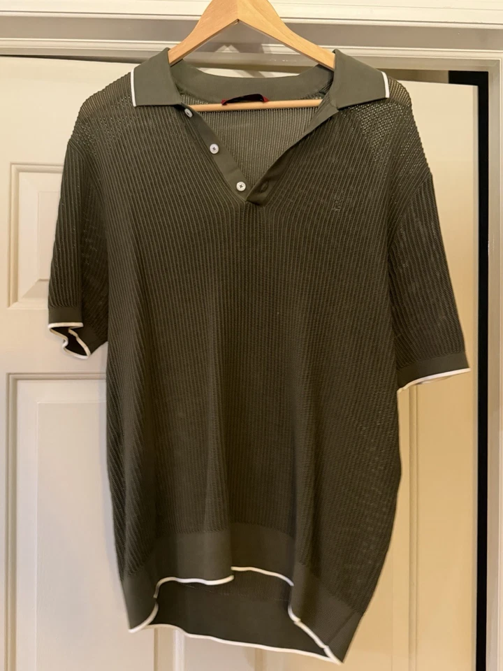 Carolina Herrera Men’s Green Mesh Polo - Image 1 of 2