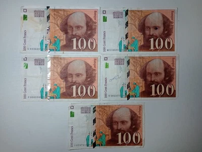 France 100 Francs 1997 (Lot of 5) Circulated Condition Foreign Paper Money - Image 1 of 2