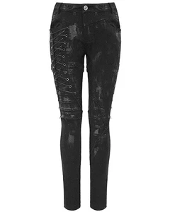 Devil Fashion Damen Gothic Punk Röhrenjeans Hose Schwarz Dieselpunk Maß Grunge - Picture 1 of 24