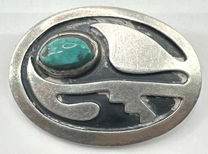 Hopi Sterling Silver Turquoise Brooch Pendant Native American Unsigned - Picture 1 of 5