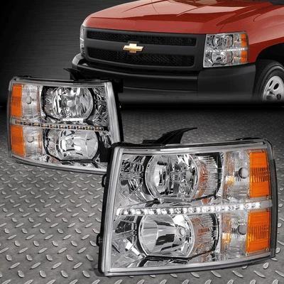 [LED DRL] 07-14 Chevy Silverado 1500 2500 3500 HD faros cromados/ámbar Foto 1 de 4