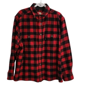 Woolrich Wool Flannel Shirt Mens Large Red Buffalo Plaid Shacket Button Up Heavy - Imagen 1 de 10
