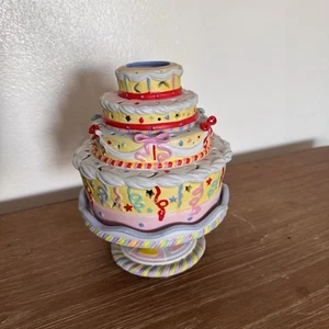 Partylite Birthday Celebration Cake & Base Porcelain Tealight Candle Holder 7.5" - Picture 1 of 8