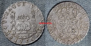 MÉXICO. CARLOS III año 1760 MM. BONITOS 8 Reales Plata COLUMNARIO. Peso 26,97 gr - Picture 1 of 2