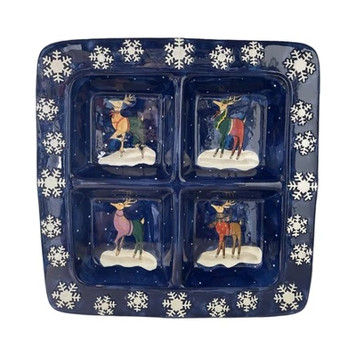 Costco Holiday Platter Oversized Square Canapé Dish - Reindeers & Snowflakes - Image 1 of 4