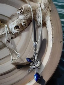 Lapis Lazuli Bird Pendant Necklace-Sterling silver plated 925- New - Bild 1 von 4