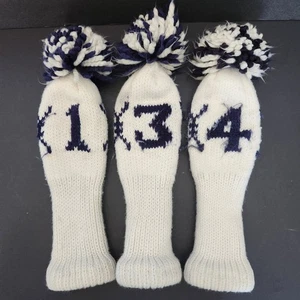 Vintage Golf Knit Head Covers Pom Pom 1 3 4 White Black - Picture 1 of 7