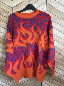 Topman Knitted Jumper Pullover All Over Abstract Fire Print Orange Size Small - Picture 1 of 3