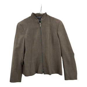 Harolds Womens Jacket Brown Full Zip Lined Wool Blend Mandarin Collar Italy 14 - Picture 1 of 7