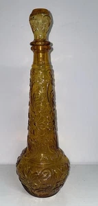 Italian Rossini Empoli Amber Floral Pattern Glass Genie Decanter - Picture 1 of 9