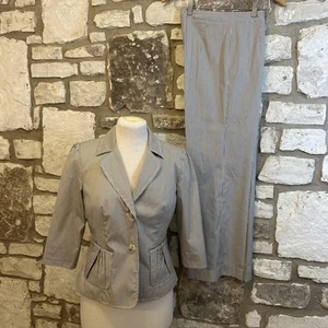 Doncaster Petite Damen 3/4 Ärmel gestreifter Hosenanzug Gr. 8P weiß & braun - Bild 1 von 7