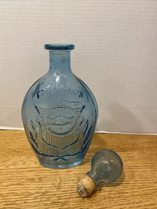 Vintage blaue Glasflasche/Dekanter mit Stopfen & Korken, Freundschaft 11" hoch - Bild 1 von 4