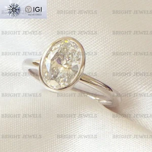 2CT Oval Cut Lab Grown IGI E VS1 Diamond Solitaire Engagement Ring 950 Platinum - Picture 1 of 15