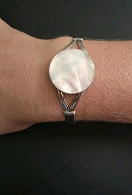 Mother Of Pearl Bangle 925 Sterling Silver Cuff Bracelet Gemstone Bangle - Image 1 of 4