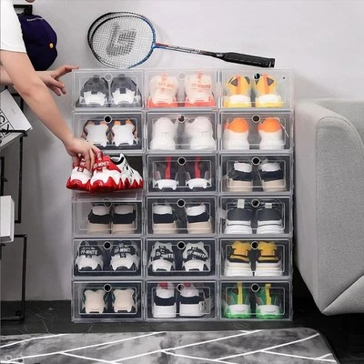 6PCS Stackable Clear Shoe Storage Box Organizer Plastic Dustproof Sneaker Case - Image 1 of 4