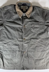 L.L. Bean Jacket Mens Large Canvas Olive Green Plaid Field Coat Vintage Pockets - Picture 1 of 18
