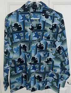 Vintage 60s/70s Joel Disco Shirt Blue Floral Dagger Collar Mod Rockabilly Mens L - Picture 1 of 5