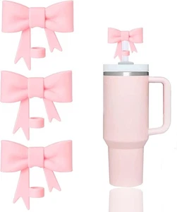 3 Pcs Classic Pink Bow Straw Covers Cap Toppers Compatible with Stanley 30&40... - Picture 1 of 4