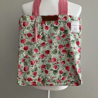 NWT Laura Ashley Strawberry Floral Pink Canvas Tote Bag 100% Cotton Reusable - Image 1 of 4
