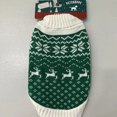 Petshoppe Pet Sweater Holiday Knitted Green & White Reindeer Size Small Dog - Image 1 of 3