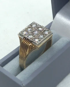 9ct gold gents square signet ring cz design 5.8 grams UK size T London 1989 - Picture 1 of 9