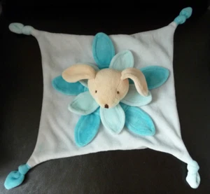 20.* DOUDOU PLAT LA HALLE KIMBALOO ALOHA LAPIN bleu beige col pétales TBE - Picture 1 of 2