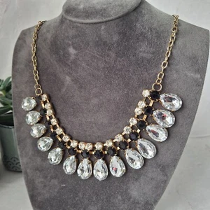 Teardrop Rhinestone Bib Necklace Sparkly Retro Y2K Style - Picture 1 of 17