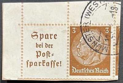 Germany Hindenburg w/swastika wmk, Zusammendruck, Used on Piece F-VF, Michel W79 - Image 1 of 3