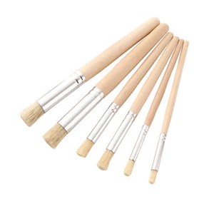 Wooden Stencil Paint Brushes Set Round  Bristle Hair Paintbrush Easy to F9Z5 - Picture 1 of 11