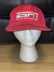 Vintage 80s 90s ESPN Snapback Hat Red USA baseball Cap Sports Channel Network - Picture 1 of 7