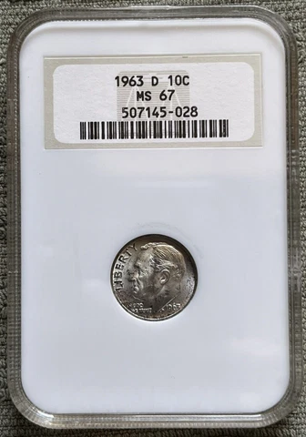 1963 D Roosevelt Dime Toning NGC MS 67 Old Holder Cover
