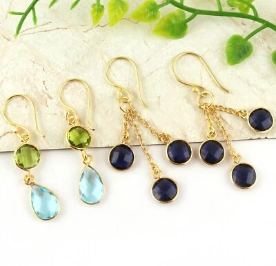 Good Quality Gemstone Gold Plated Statement Drop Dangle Earrings Jewelry 2 Pair - Image 1 of 3