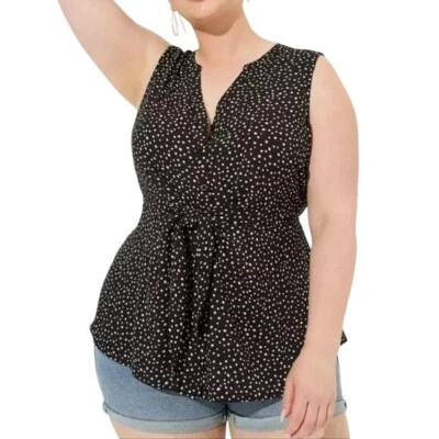 Blusa Torrid Negra Blanca a Lunares Camiseta sin Mangas Corbata Frontal Blusa de Verano 5X Foto 1 de 4