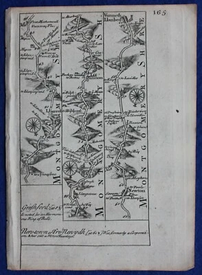 Mapa de ruta antiguo original MONTGOMERYSHIRE, RADNORSHIRE, GALES, Bowen, c.1724 Foto 1 de 2