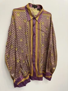 Joey Richi Gold Label Vintage Metallic 100% Silk Shirt Mens 2XL Button Up - Picture 1 of 9