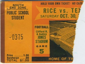 Texas Tecnología Vs. Rice Universidad 1965 Ticket Stub Donny Anderson - Picture 1 of 1