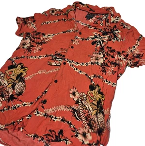 Guess Shirt Mens Large Hawaiian Button Up Orange Rayon Camp Resort Slim Fit - Picture 1 of 9
