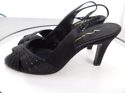 NINA Mujer 9 Negro Satinado Estrás Punta abierta Tacones con cordones Foto 1 de 4
