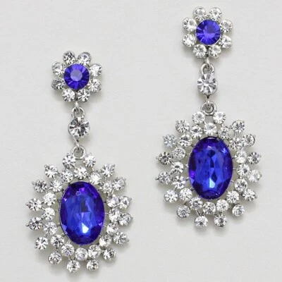 PENDIENTES ARAÑA CRISTAL CRISTAL AZUL REAL Y TRANSPARENTE GRADUACIÓN NOVIA JOYERÍA FORMAL* Foto 1 de 2