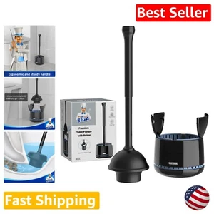 Space-Saving Heavy Duty Toilet Plunger and Holder Combo - Elegant Black Design - Picture 1 of 8
