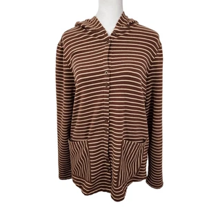 Isaac Mizrahi Brown Stripe Button-Up Hoodie Size Small Striped Preppy Hoodie - Picture 1 of 8