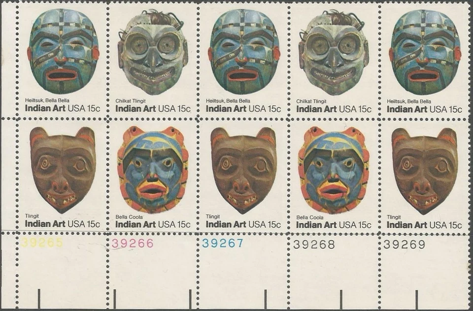 Plate Block of 10 stamps - Scott 1834-37 - 15 cent - Indian Art - 1980 - MNH - Image 1 of 1