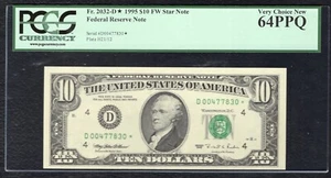 FR. 2032-D* 1995 $10 FW *STAR* FEDERAL RESERVE NOTE CLEVELAND, OH PCGS UNC-64PPQ - Picture 1 of 2