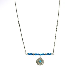 Southwestern Stil Sterlingsilber Halskette mit Perlen und hängender Scheibe 16" - Bild 1 von 5