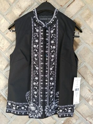 Josephine Chaus Black White Embroidered Sequined Top Vest Size 4 NEW WITH TAG - Image 1 of 2