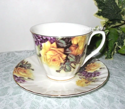 Taza de té y platillo Grace Teaware rosa amarilla - casa de campo - COMO ESTÁ Foto 1 de 4